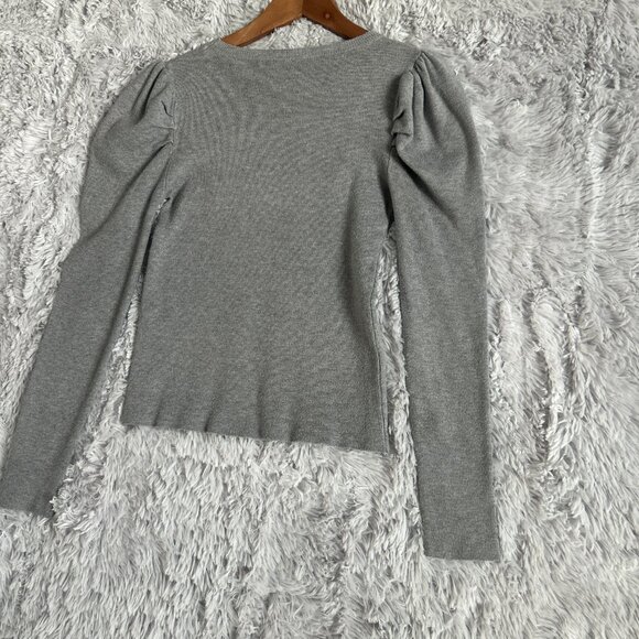 Dior Sweater Womens Small Gray Beaded Rhinestone Logo Puff Sleeve Knit Pullover - Picture 3 of 10